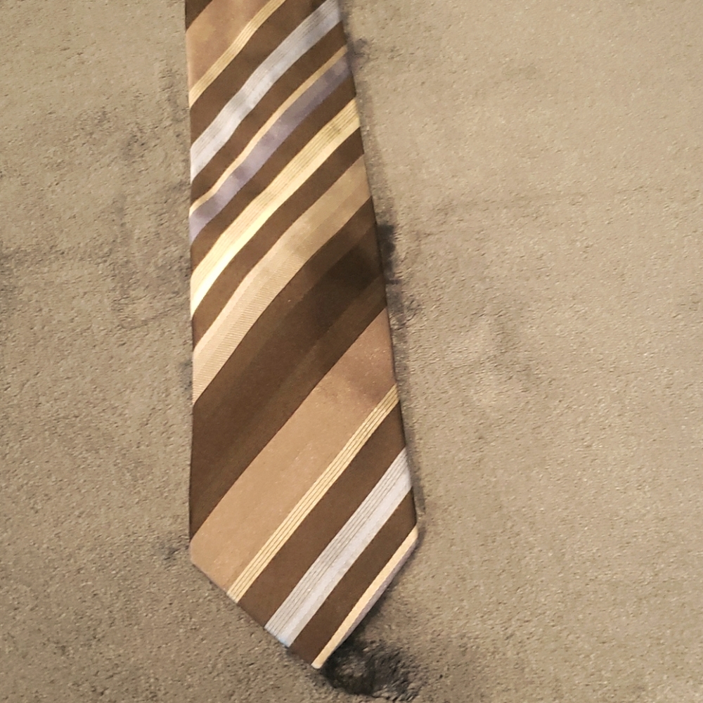 Blue, black and silver striped satin neck tie.